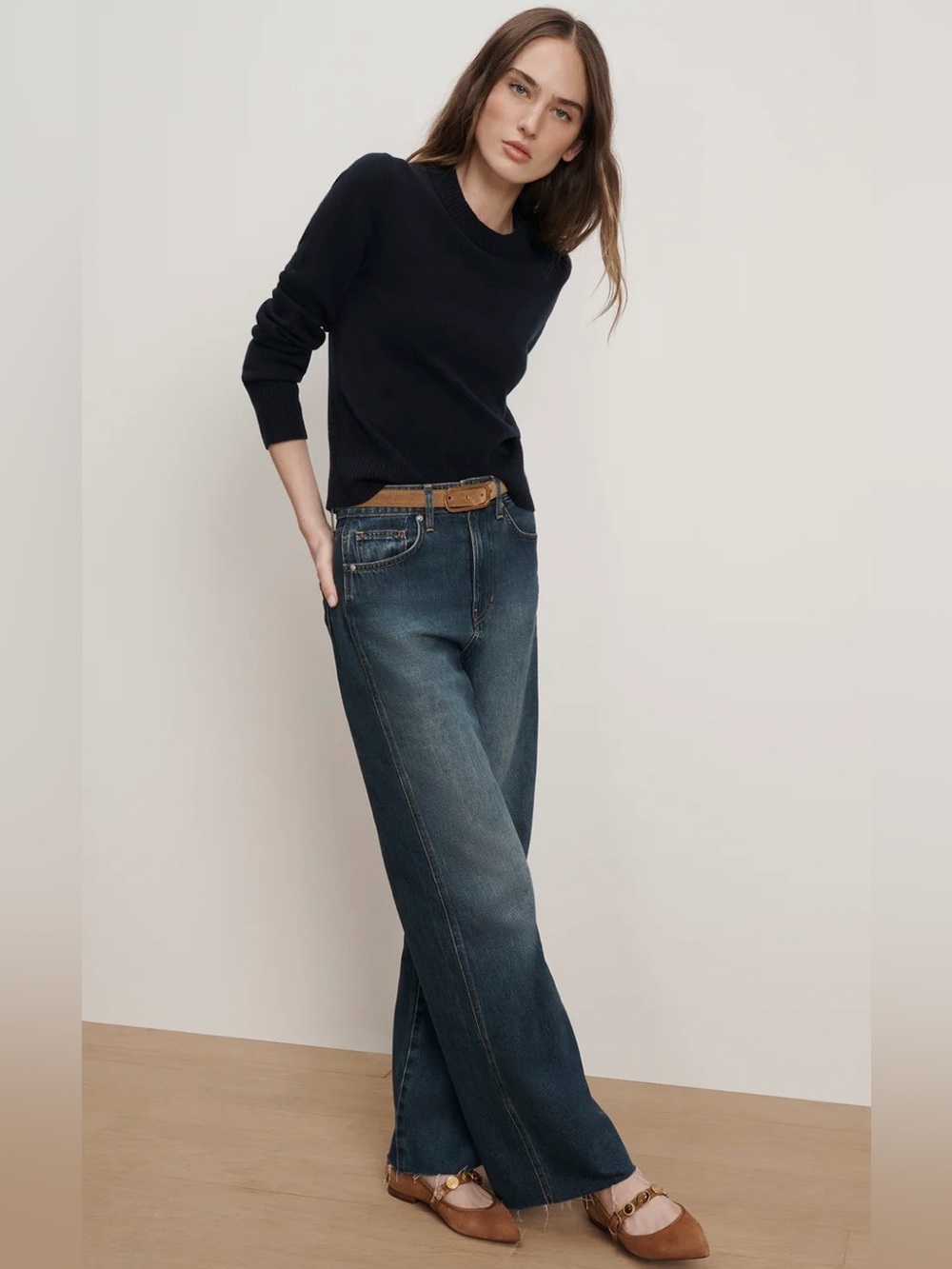 NWT Veronica Beard Taylor Wide-Leg Light-Wash Raw-Hem High-Rise Jean - Size 30
